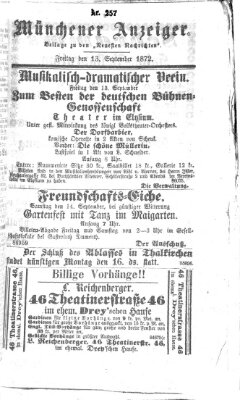 Münchener Anzeiger (Münchner neueste Nachrichten) Freitag 13. September 1872