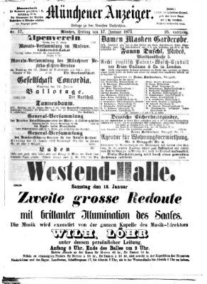 Münchener Anzeiger (Münchner neueste Nachrichten) Freitag 17. Januar 1873