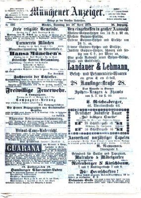 Münchener Anzeiger (Münchner neueste Nachrichten) Samstag 26. April 1873