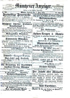 Münchener Anzeiger (Münchner neueste Nachrichten) Samstag 7. Juni 1873
