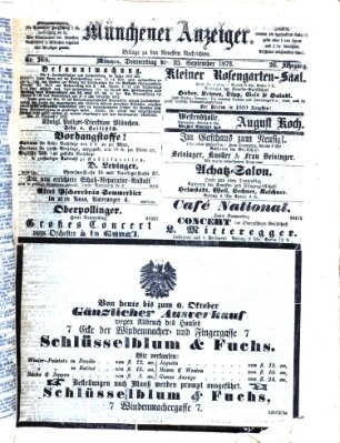 Münchener Anzeiger (Münchner neueste Nachrichten) Donnerstag 25. September 1873