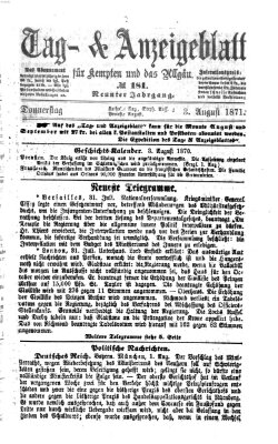 Tag- und Anzeigeblatt für Kempten und das Allgäu Donnerstag 3. August 1871
