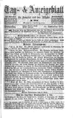 Tag- und Anzeigeblatt für Kempten und das Allgäu Donnerstag 30. November 1871