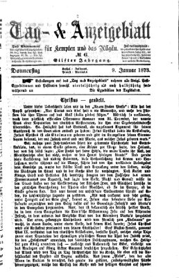 Tag- und Anzeigeblatt für Kempten und das Allgäu Donnerstag 9. Januar 1873