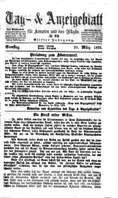 Tag- und Anzeigeblatt für Kempten und das Allgäu Samstag 29. März 1873