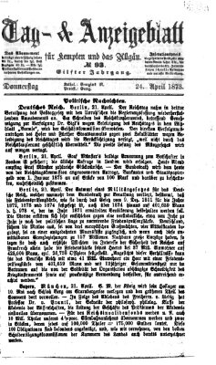 Tag- und Anzeigeblatt für Kempten und das Allgäu Donnerstag 24. April 1873