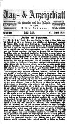 Tag- und Anzeigeblatt für Kempten und das Allgäu Dienstag 17. Juni 1873