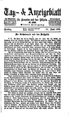 Tag- und Anzeigeblatt für Kempten und das Allgäu Freitag 20. Juni 1873