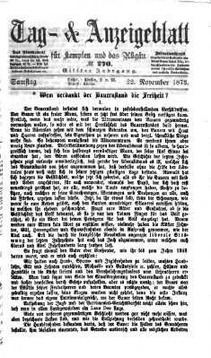 Tag- und Anzeigeblatt für Kempten und das Allgäu Samstag 22. November 1873