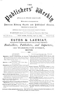 Publishers' weekly Samstag 12. April 1873
