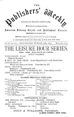 Publishers' weekly Dienstag 15. Juli 1873