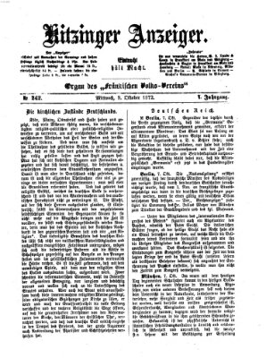 Kitzinger Anzeiger Mittwoch 9. Oktober 1872