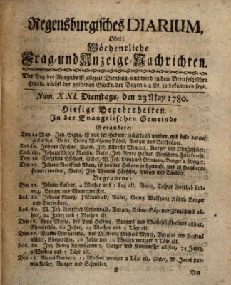 Regensburgisches Diarium oder wöchentliche Frag- und Anzeige-Nachrichten (Regensburger Wochenblatt) Dienstag 23. Mai 1780