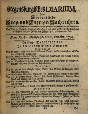 Regensburgisches Diarium oder wöchentliche Frag- und Anzeige-Nachrichten (Regensburger Wochenblatt) Dienstag 28. Oktober 1783