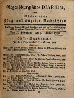 Regensburgisches Diarium oder wöchentliche Frag- und Anzeige-Nachrichten (Regensburger Wochenblatt) Dienstag 9. Januar 1798