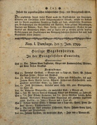 Regensburgische wöchentliche Frag- und Anzeigsnachrichten (Regensburger Wochenblatt) Dienstag 7. Januar 1800