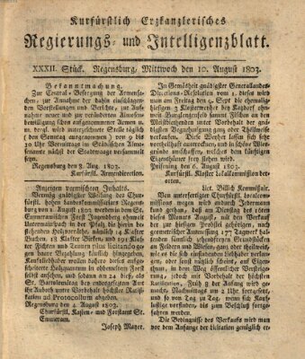 Kurfürstlich-Erzkanzlerisches Regierungs- und Intelligenzblatt (Regensburger Wochenblatt) Mittwoch 10. August 1803