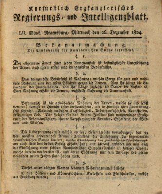 Kurfürstlich-Erzkanzlerisches Regierungs- und Intelligenzblatt (Regensburger Wochenblatt) Mittwoch 26. Dezember 1804