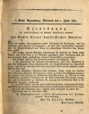 Kurfürstlich-Erzkanzlerisches Regierungs- und Intelligenzblatt (Regensburger Wochenblatt) Mittwoch 2. Januar 1805