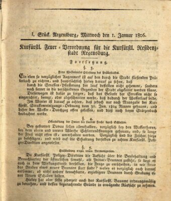 Kurfürstlich-Erzkanzlerisches Regierungs- und Intelligenzblatt (Regensburger Wochenblatt) Mittwoch 1. Januar 1806