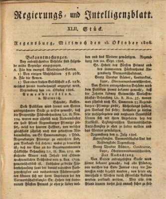 Regierungs- und Intelligenzblatt (Regensburger Wochenblatt) Mittwoch 15. Oktober 1806