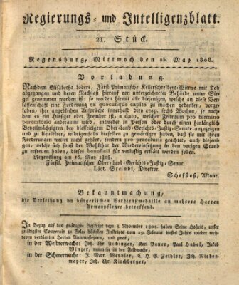 Regierungs- und Intelligenzblatt (Regensburger Wochenblatt) Mittwoch 25. Mai 1808