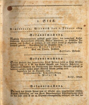 Regierungs- und Intelligenzblatt (Regensburger Wochenblatt) Mittwoch 4. Januar 1809