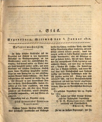 Regierungs- und Intelligenzblatt (Regensburger Wochenblatt) Mittwoch 3. Januar 1810