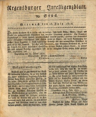 Regensburger Intelligenzblatt (Regensburger Wochenblatt) Mittwoch 18. Juli 1810