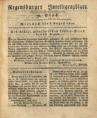Regensburger Intelligenzblatt (Regensburger Wochenblatt) Mittwoch 8. August 1810