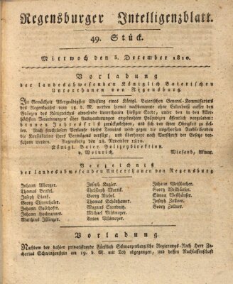 Regensburger Intelligenzblatt (Regensburger Wochenblatt) Mittwoch 5. Dezember 1810