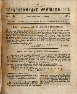 Regensburger Wochenblatt Mittwoch 6. April 1831