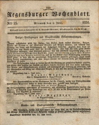 Regensburger Wochenblatt Mittwoch 8. Juni 1831