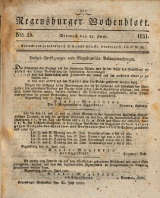 Regensburger Wochenblatt Mittwoch 22. Juni 1831