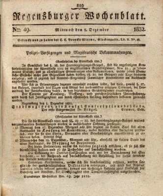 Regensburger Wochenblatt Mittwoch 5. Dezember 1832
