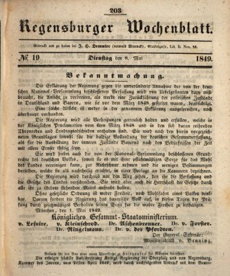Regensburger Wochenblatt Dienstag 8. Mai 1849