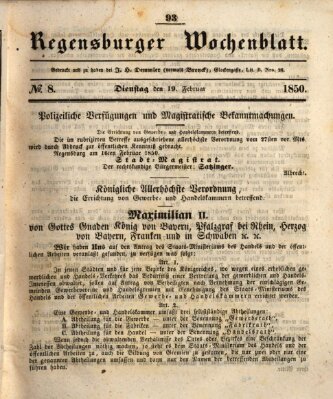 Regensburger Wochenblatt Dienstag 19. Februar 1850