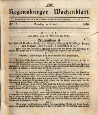 Regensburger Wochenblatt Dienstag 9. April 1850