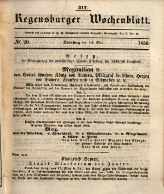 Regensburger Wochenblatt Dienstag 14. Mai 1850