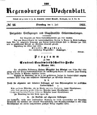 Regensburger Wochenblatt Dienstag 1. Juli 1851