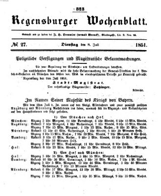 Regensburger Wochenblatt Dienstag 8. Juli 1851