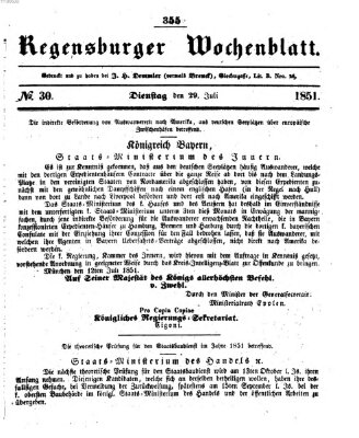 Regensburger Wochenblatt Dienstag 29. Juli 1851