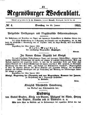 Regensburger Wochenblatt Dienstag 25. Januar 1853