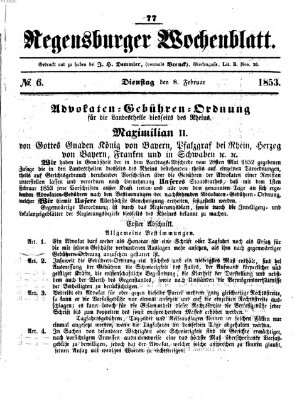 Regensburger Wochenblatt Dienstag 8. Februar 1853
