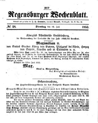 Regensburger Wochenblatt Dienstag 12. Juli 1853