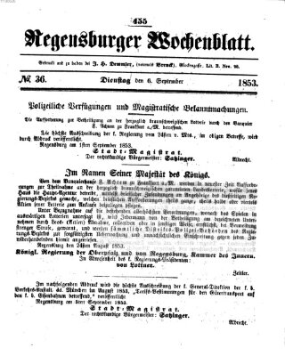 Regensburger Wochenblatt Dienstag 6. September 1853