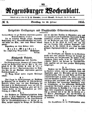 Regensburger Wochenblatt Dienstag 20. Februar 1855