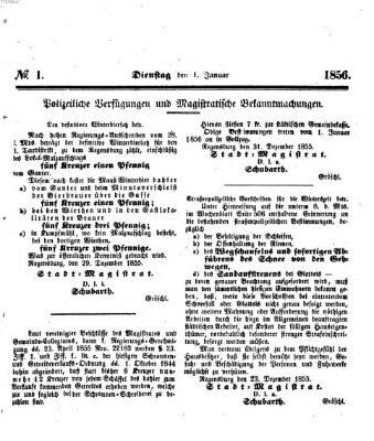 Regensburger Wochenblatt Dienstag 1. Januar 1856