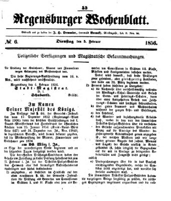 Regensburger Wochenblatt Dienstag 5. Februar 1856