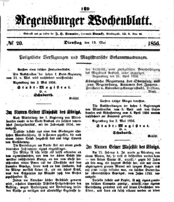 Regensburger Wochenblatt Dienstag 13. Mai 1856